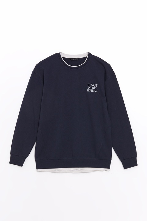 LC WAIKIKI, Bluza de trening cu decolteu la baza gatului, din amestec de bumbac, Bleumarin