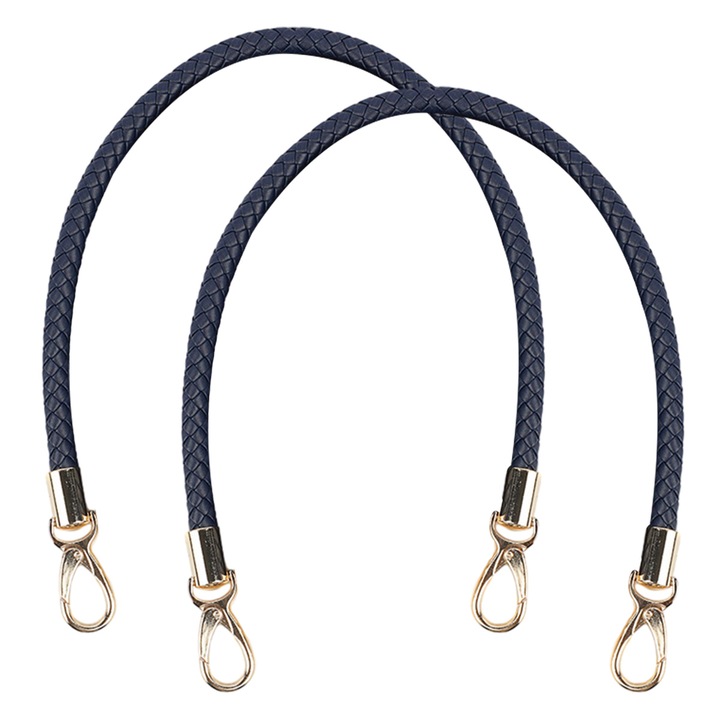 Комплект 2 дръжки за чанти QttvbTna, метал/екологична кожа, тъмносини, 60см