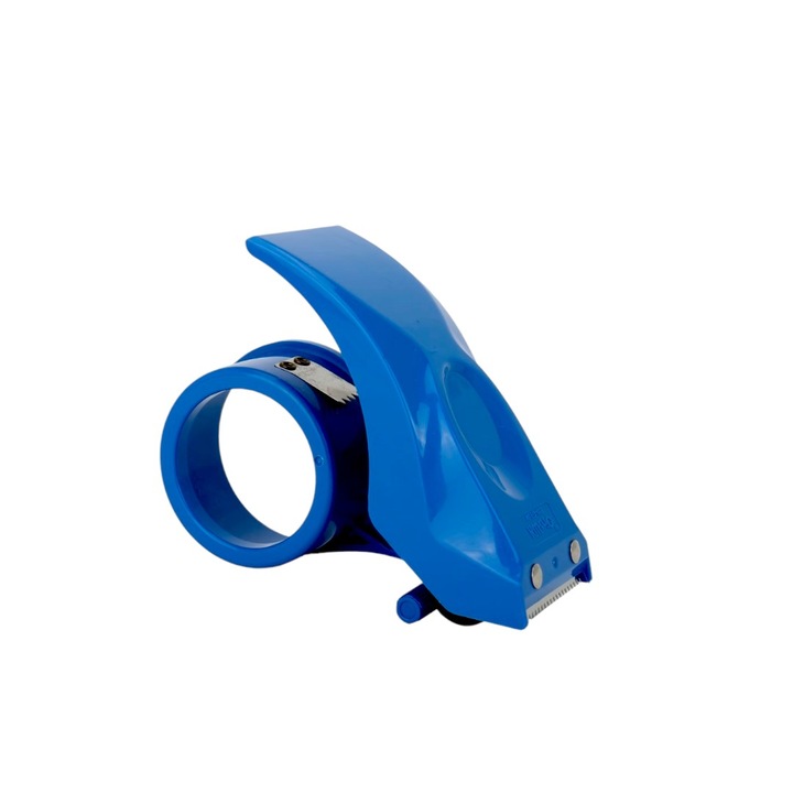 Dispenser de taiere banda adeziva, sigilare si ambalare cutii, lama metalica anticoroziva, manual, usor si practic, plastic ABS, albastru, 155x55x110mm