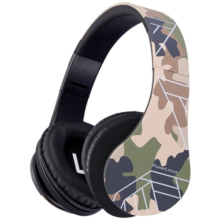 PowerLocus P2 Kids Camo Bluetooth vezeték nélküli fejhallgató, terepszínű