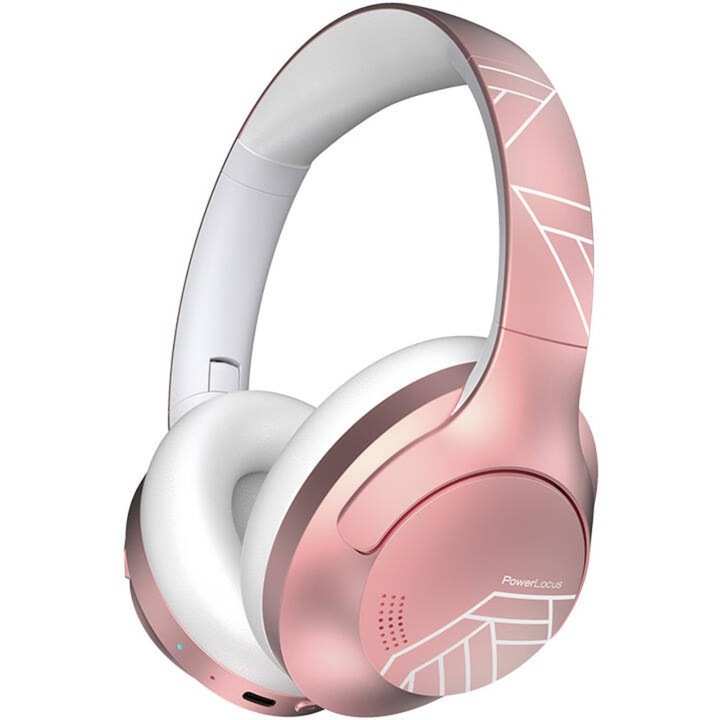 PowerLocus P3 Upgrade Bluetooth fejhallgató, 50 óra lejátszási idő, Bluetooth 5.3, HI-FI hangzás, vezeték nélküli, fül köré illeszkedő, összehajtható, Rózsaszín