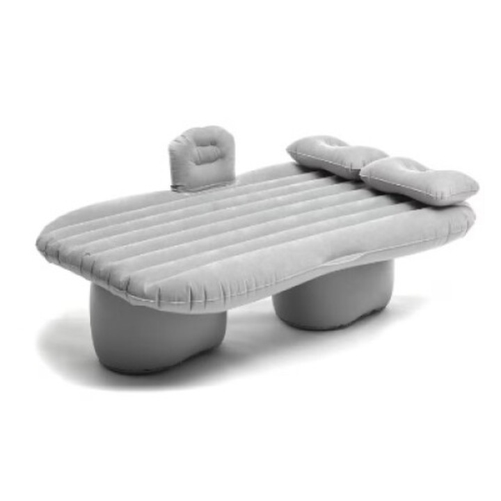 Autós felfújható matrac, coshop®, PVC, tartalmaz elektromos pumpát, 2 felfújható párnát, 2 rögzítő támaszt, javítókészlet, szürke, 70 x 135 cm