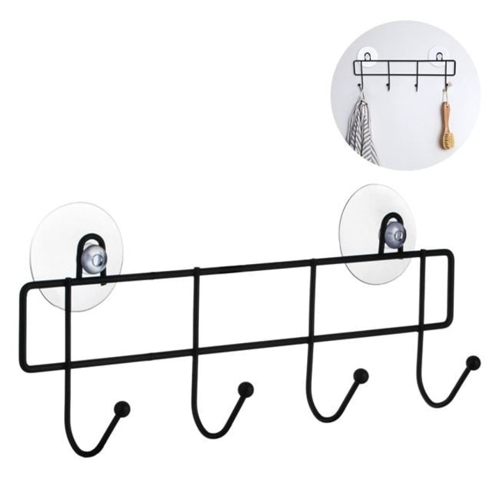 Antbro® fém akasztó átlátszó tapadókorongokkal és 4 kampóval, fekete, 28.5x5x10.5cm