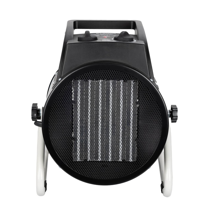 Ipari elektromos fűtés Eurom, EK5K, garázsba/műhelybe, 3 teljesítmény fokozat, hideg/meleg levegő, állítható hőmérséklet, beépített termosztát, kerámia fűtőelem, robusztus ház, túlmelegedés elleni védelem, biztonsági stop, fekete