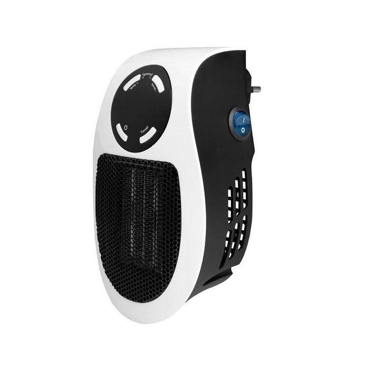 Мини вентилаторна печка Eurom, Heat Plug-in, идеален за каравана/офис/ваканция, 12h таймер, термостат, защита от прегряване, 500 W, бял