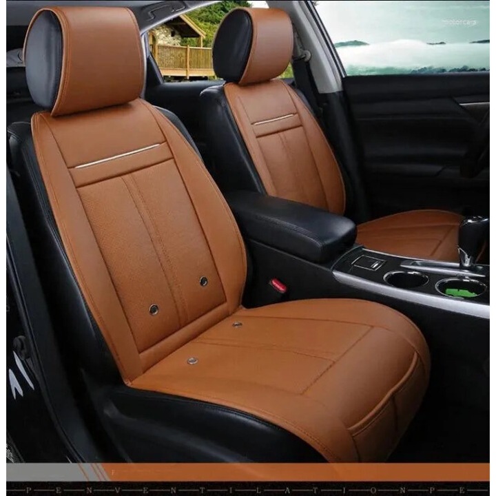 Husa auto, WALALLA, 3 in 1, 12v, Pentru racire si incalzire, masaj, Universala, Cu telecomanda, Culoare Galben-maroniu