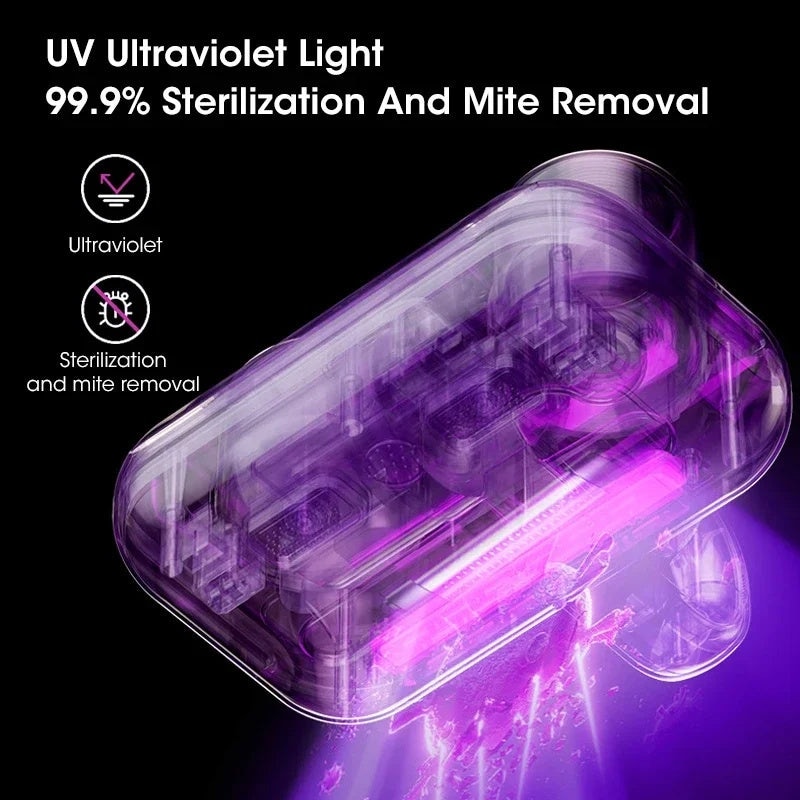 Aspirator de mana, WALALLA, Wireless, Sterilizare cu lumina violeta, Antiacarieni, Potrivit pentru saltea, perna, canapea, curatare auto, 24x23x12.5cm, Alb
