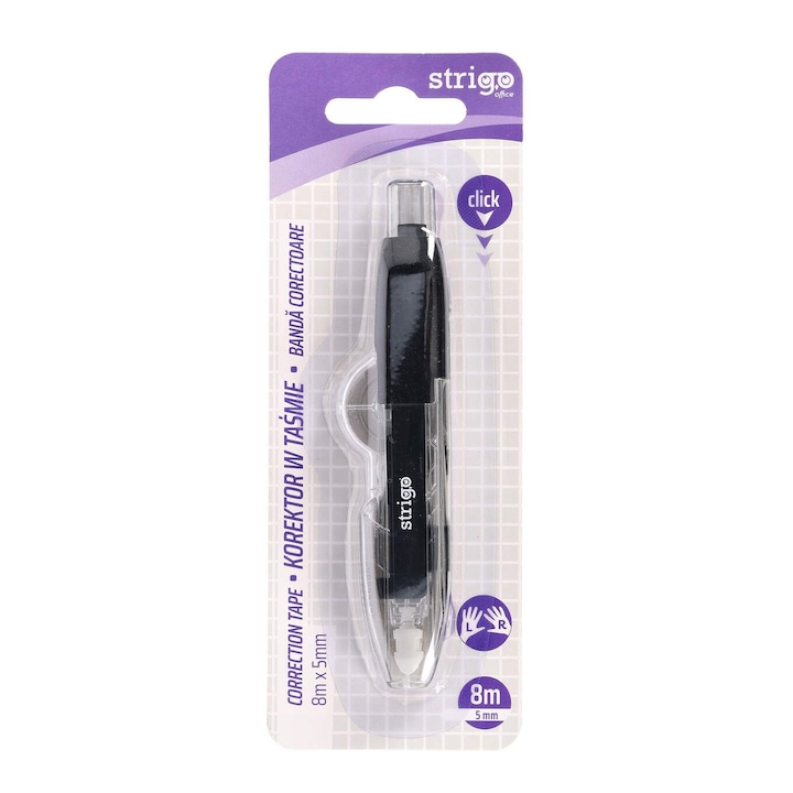 Banda corectoare Strigo Pix cu mecanism, 5mm x 8m, corp negru