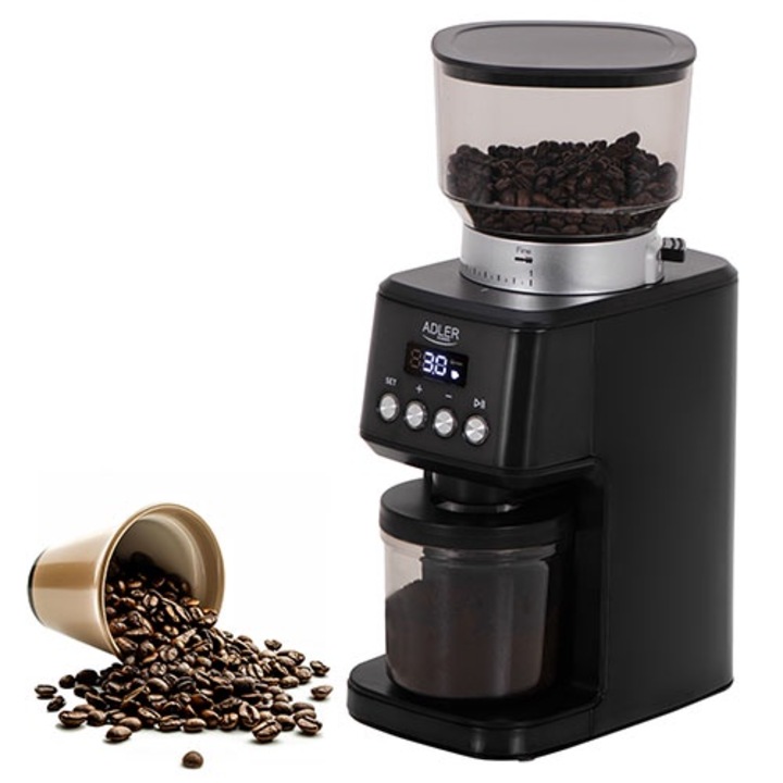 Кафемелачка ADLER, метална, 2 режима на работа, 300g, 31 стъпки на мелене, 180W