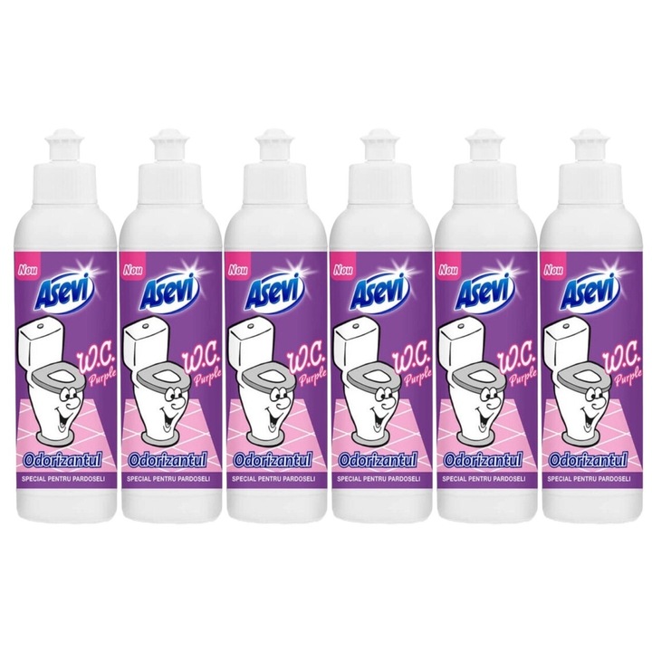 Set 6 x Asevi Odorizant Baie WC Lichid 200ML Purple, aroma relaxanta, neutralizarea mirosurilor neplacute, durabilitate si eficienta, usor de utilizat, potrivit pentru diverse spatii, ambalaj economic