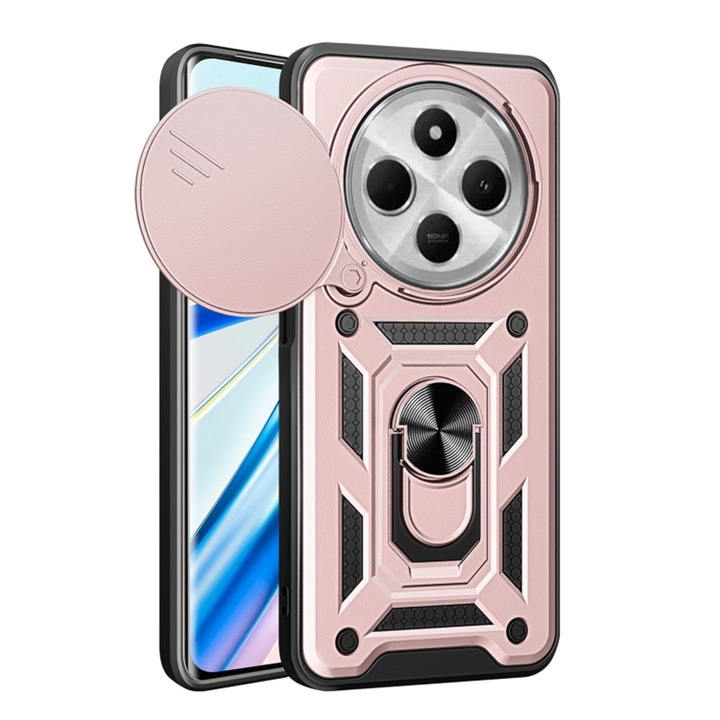 Калъф за Xiaomi Redmi 14C Premium Hybrid Armor Kickstand, Camera Slider, Anti-Shock, Upper Protection, Rose Gold