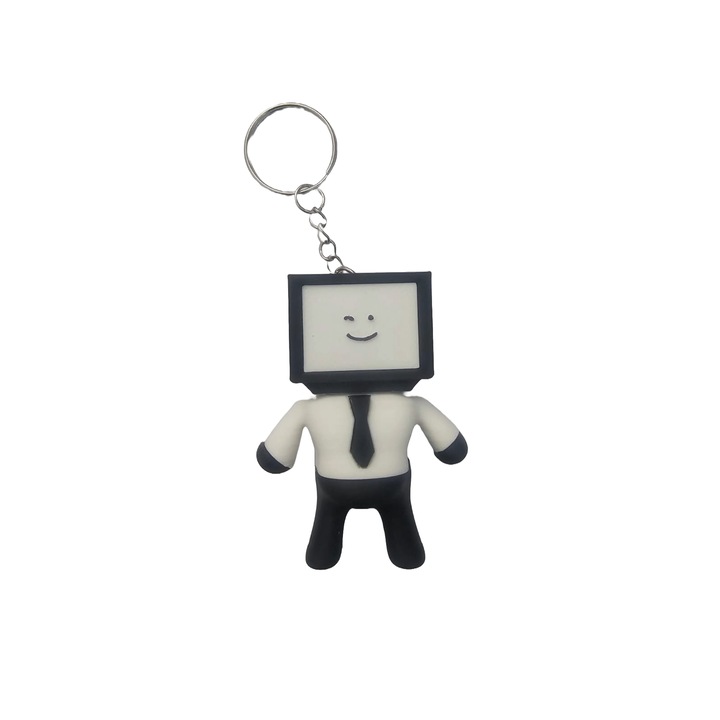 3D ключодържател IMALDI PRO, Titan TV Man - Вдъхновен от Roblox и Skibidi Тоалетна, Екологичен и щадящ околната среда бял/черен