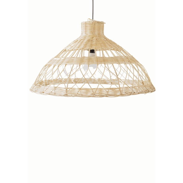 Pendul Monnarita Tess, ratan natural, 75x35cm, 40W, set cu cablu si mascare neagra