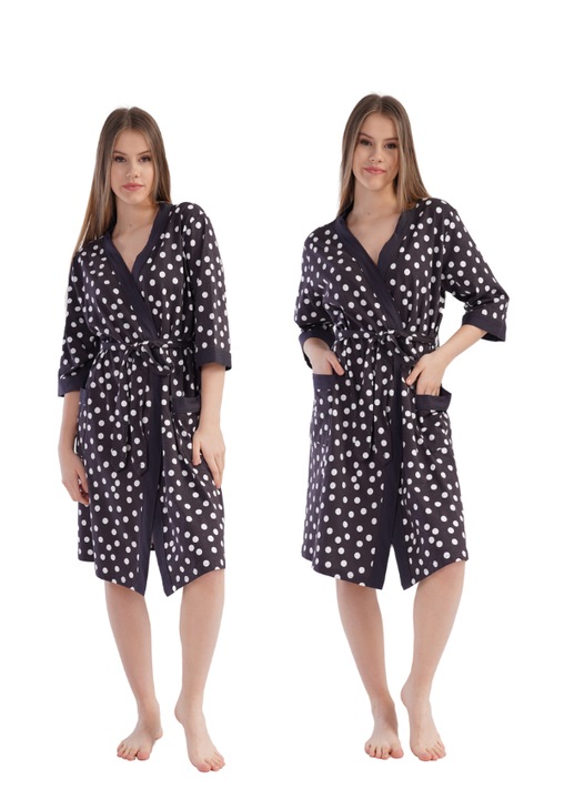 Halat de baie pentru dama, Negru, Bumbac, S INTL
