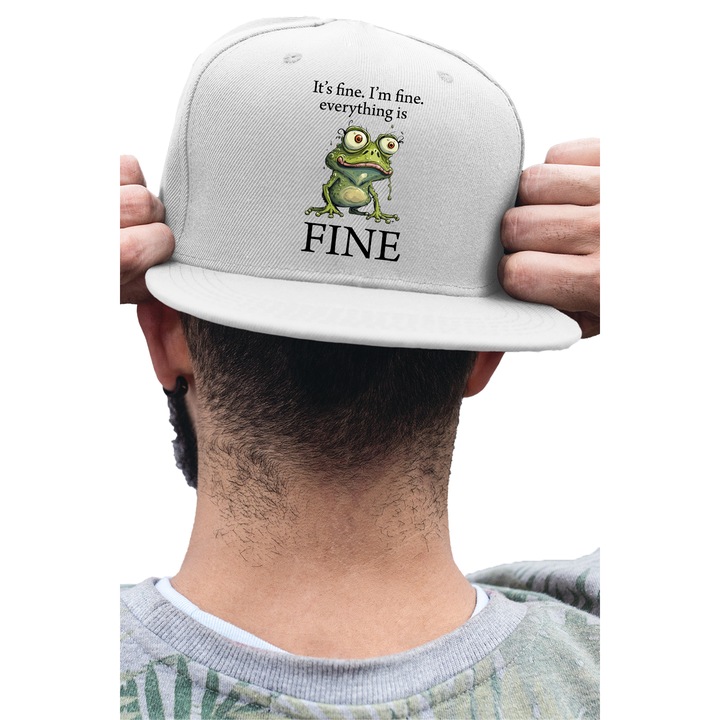 Sapca rap unisex cu imprimeu, It's fine, I'm fine, everything is fine, Bumbac, Alb, S