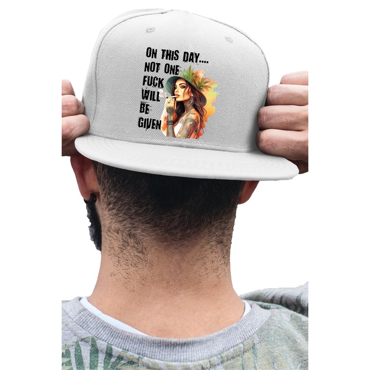 Sapca rap unisex cu imprimeu, On this day, Bumbac, Alb, S