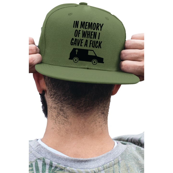 Sapca rap unisex cu imprimeu, In memory, Bumbac, Kaki, S