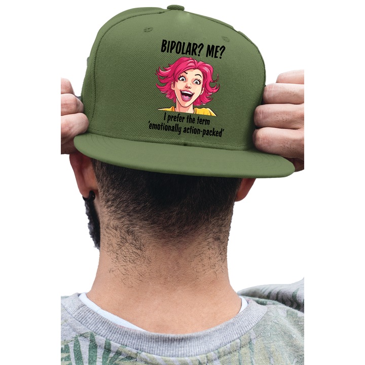 Sapca rap unisex cu imprimeu, Bipolar design, Bumbac, Kaki, S