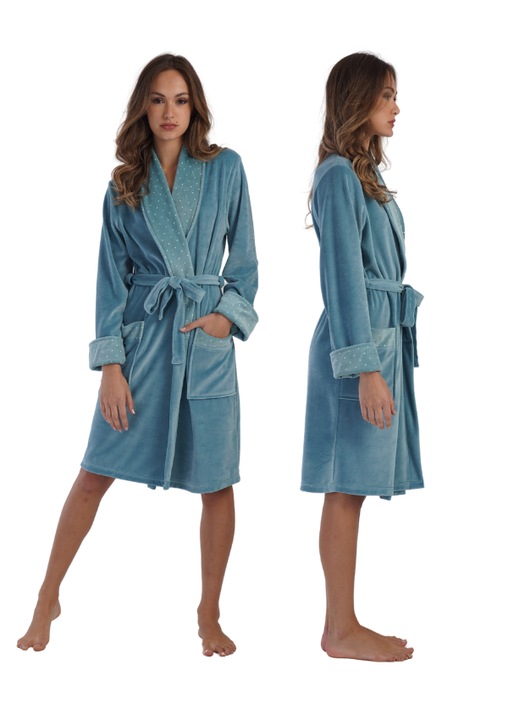 Halat de baie pentru dama, Albastru, Bumbac, Albastru