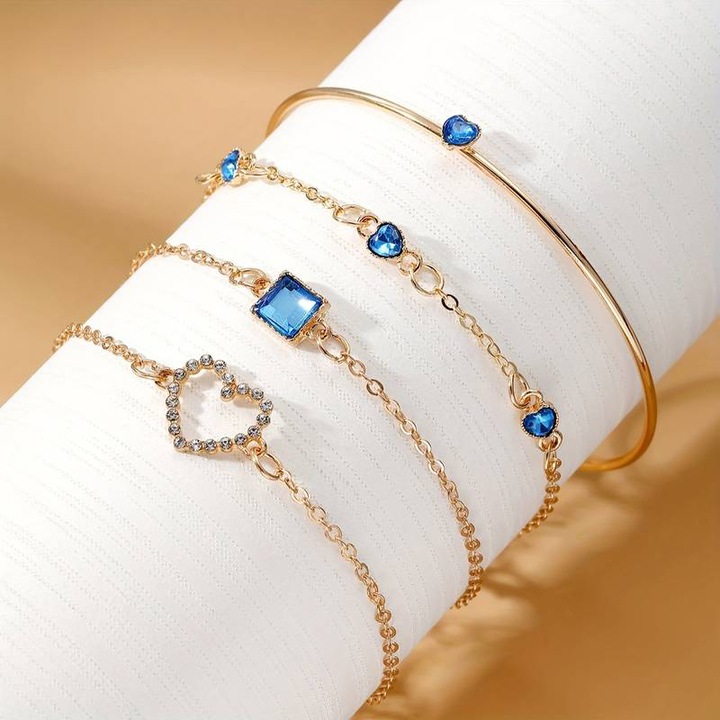 Bratara dama, set 4 bucati, model versatil, pandantive elegante multiple, tematica lovely lady, albastru, EFAYN