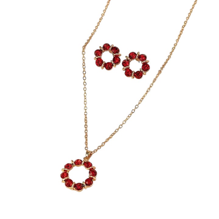 Set cercei si lantisor dama, model fashion delicat, tematica fancy style, rosu, EFAYN
