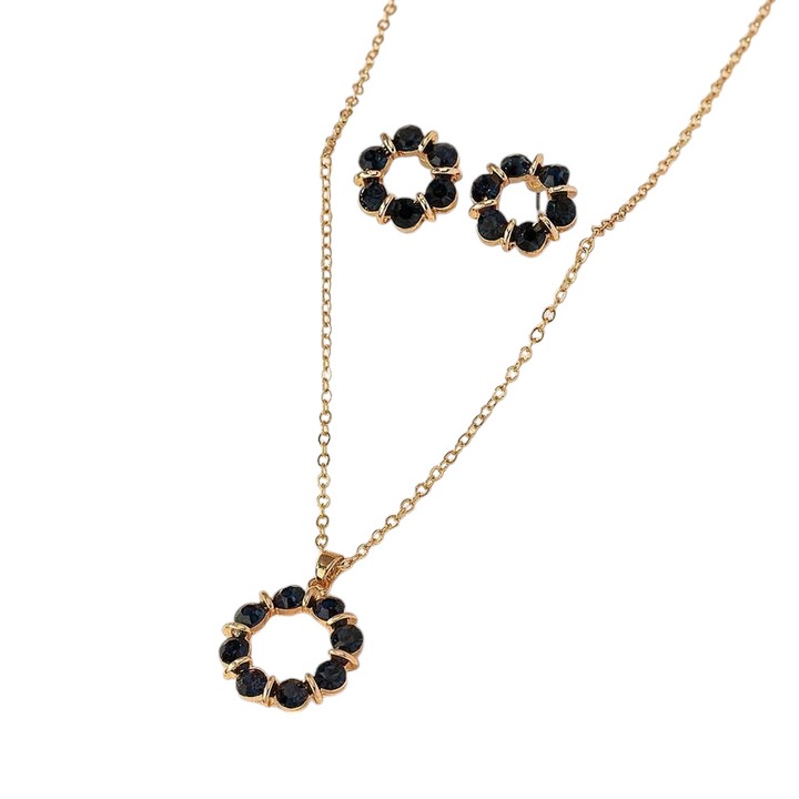 Set cercei si lantisor dama, model fashion delicat, tematica fancy style, negru, EFAYN