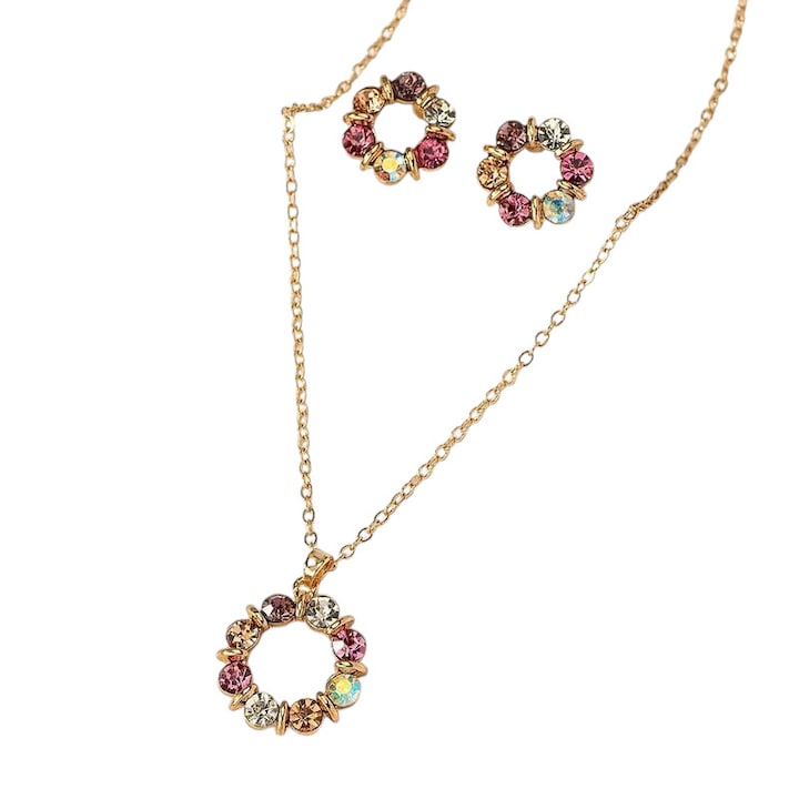 Set cercei si lantisor dama, model fashion delicat, tematica fancy style, multicolor, EFAYN