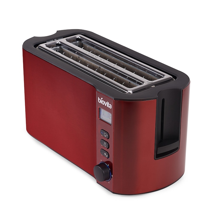 Prajitor de Paine Biovita ELITE-4, din Inox, 1500W, 6 Trepte, Afisaj Digital, Rosu