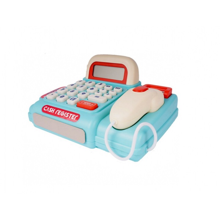 Casa de marcat interactiva cu sertar mobil dotat cu bancnotele si monedele, Scanner cu efecte sonore Fun Cash Blue