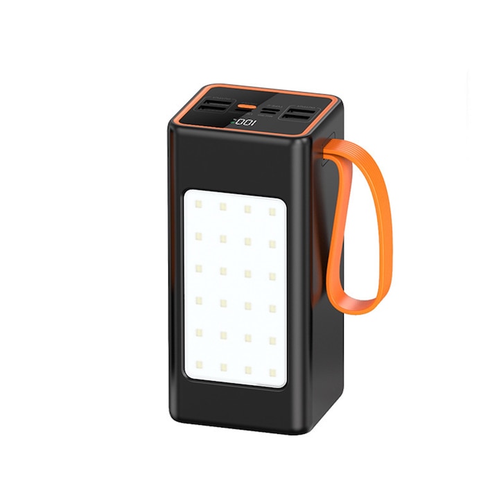 Acumulator extern Portabil 50.000 mah, Axroad Mall, Pd 20W + Qc 22.5W Fast Charging, Afisaj Digital LED, lanterna incorporata, 4x USB, 1x Type C, 1x Conectivitate Micro USB, Compatibil cu Samsung, IPhone, LG, Huawei, Negru