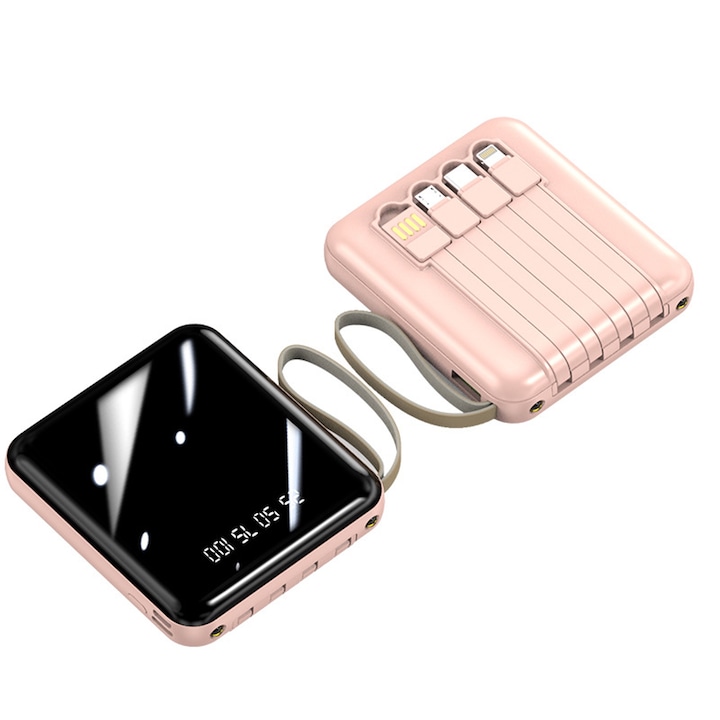 Външна батерия, Axroad Mall, 20000mAh, с преносим магнитен захранващ кабел 4 в 1, бързо зареждане, LED цифров дисплей, вградено фенерче, цял екран, съвместим със Samsung, IPhone, LG, Huawei, червен
