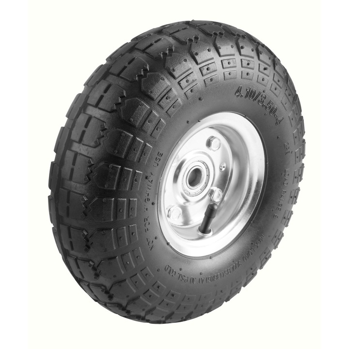 Roata pneumatica TOLSEN 10"x3.50-4", 150 kg, rulment cu bile, profil diamant, 2PR, compatibila carucior saci TOLSEN 62610, durabila si usor de montat