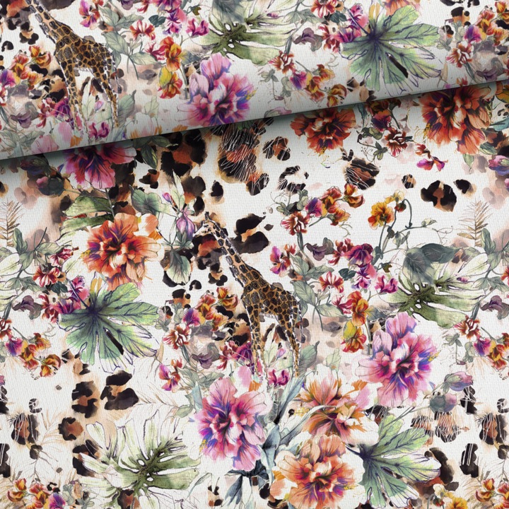 Material textil, Tricot french terry, Tricot trening imprimat Mottes si flori, bumbac 95%, elastan 5%