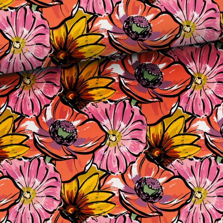 Material textil, Tricot jersey imprimat Culorile pajistilor, bumbac 92%, elastan 8%