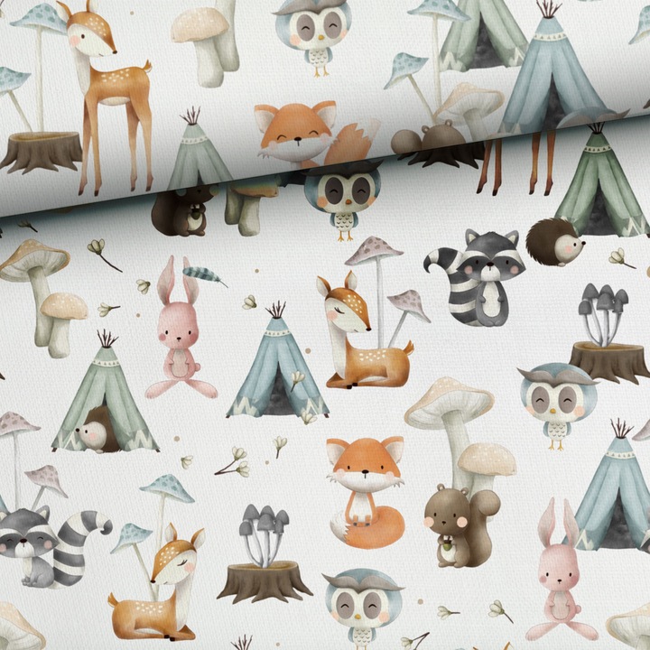 Material textil, Tricot jersey imprimat Padure scandinava, bumbac 92%, elastan 8%