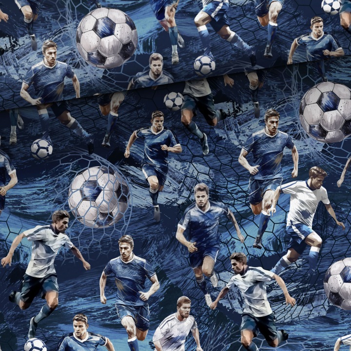 Material textil, Tricot jersey imprimat Fotbalisti, bumbac 92%, elastan 8%