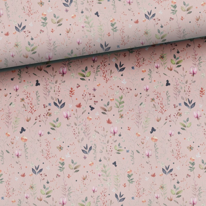 Material textil, Tricot jersey imprimat Pamant cald Flori, bumbac 92%, elastan 8%