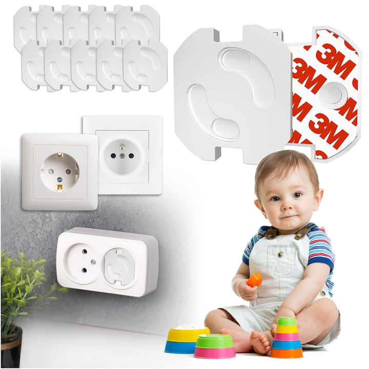 Capace de protectie pentru prize, dopuri de siguranta cu stift, set de 10 bucati