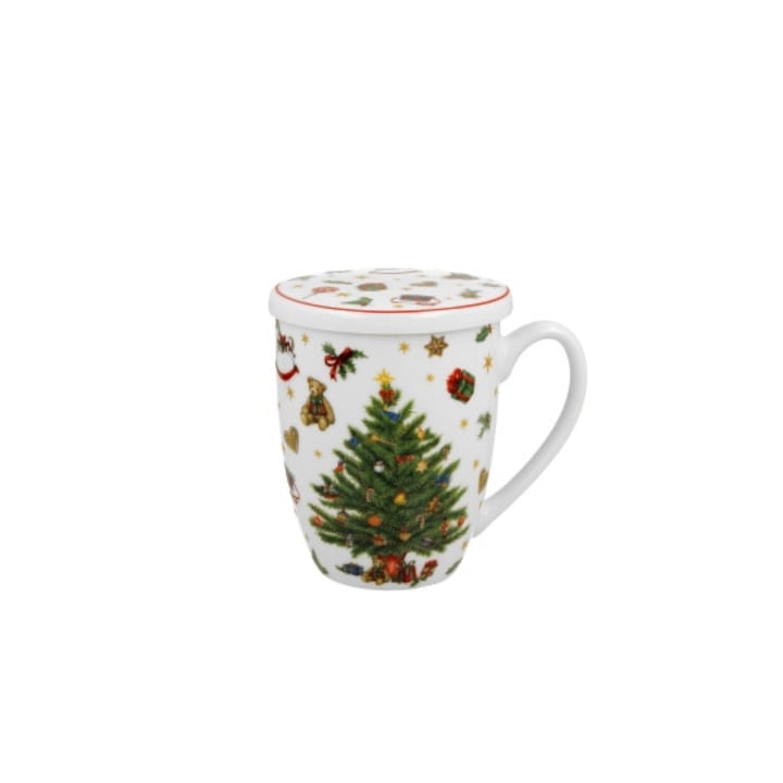 Karácsonyi teás bögre, karácsonyfa mintával, 360 ml, fehér-többszínű