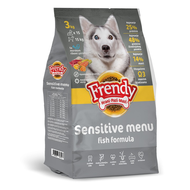 FRENDY SENSITIVE FISH 10Kg- Hrana uscata pentru caini sensibili, pentru toate rasele si toate taliile. Amestec complet -10 kg