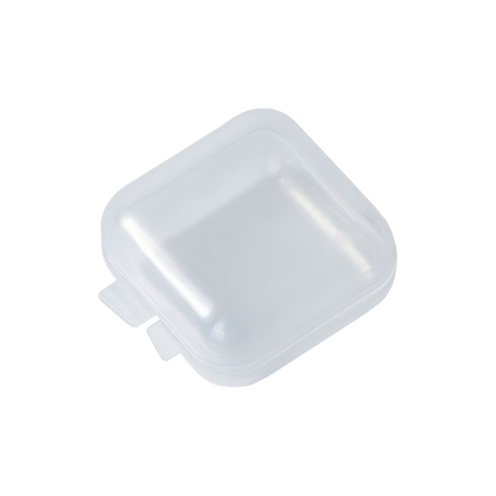 Set 5 mini cutii depozitare si organizare bijuterii, medicamente, bomboane, cu capac, transparente, usoare si portabile, plastic rezistent, aplatizate, 3.5x3.5x1.8cm