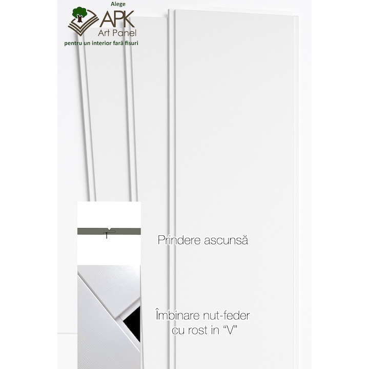 Lambriu panou decorativ MDF Aapanel Big 260 cm x 60 cm x 1 cm, ALB, finisaj structurat, ideal pentru pereti