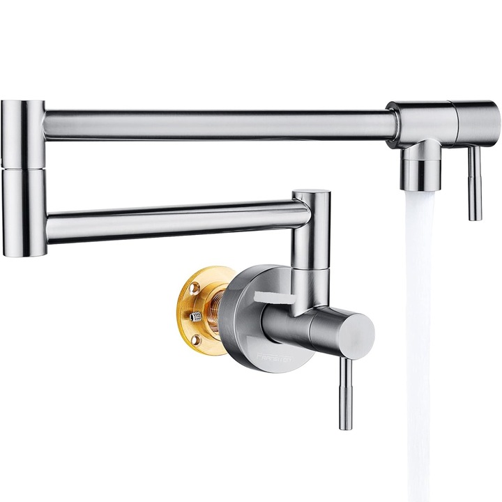 Смесител Elindor®, стенен, шарнирно разтегателно рамо, компактен дизайн, модерен стил, въртящ се кран, сребрист