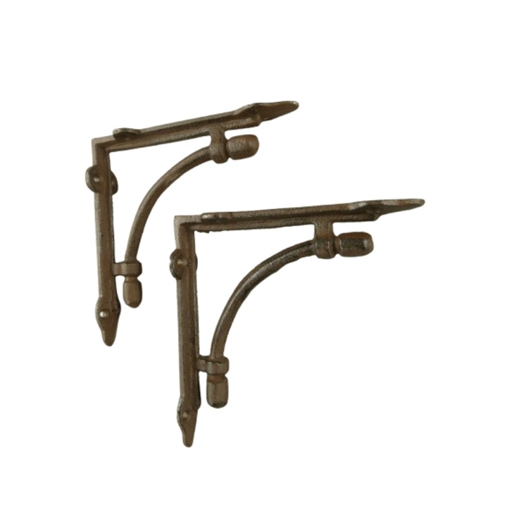 Suporturi pentru raft din fonta, maro, set 2 bucati, H 16 x 16 cm