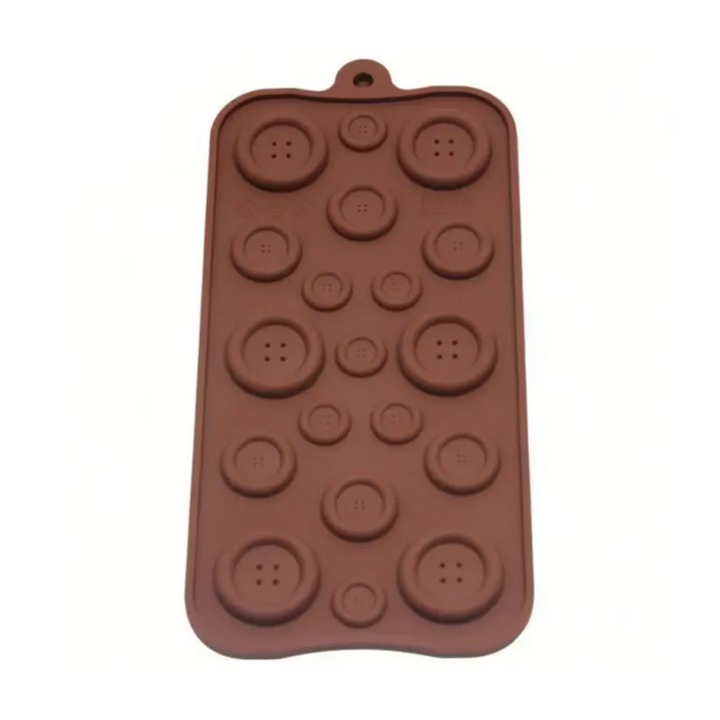 Forma din Silicon pentru Ciocolata de Casa, Bomboane, Jeleuri sau Cuburi de Gheata, Nasturi, 21 x 10 cm, TopBazar, Maro