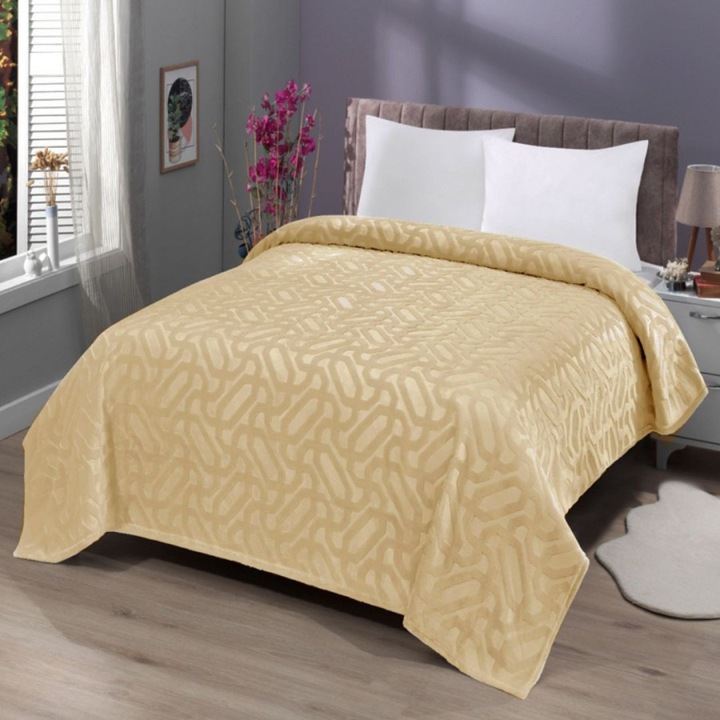 Patura embosata 200x220cm, Mink Tekstil, Geometric bej/mustar 533