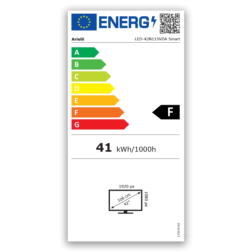 Televizor ARIELLI LED-42N115VDA SMART, 106 cm, VIDAA, FULL HD, 1920 x 1080 px, Wi-Fi, 60 Hz, Clasa F, Negru