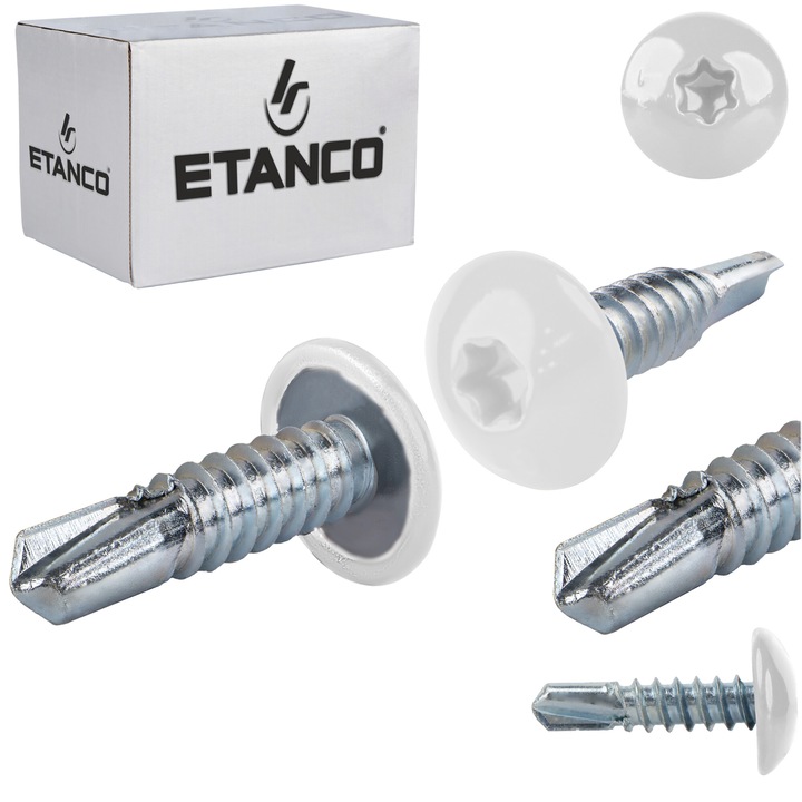 Set 500 Suruburi autoforante 4.8x19mm, pentru metal, RAL 9010, Etanco GT3 PH