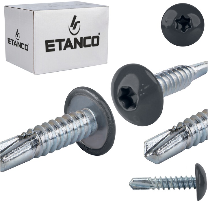 Set 500 Suruburi autoforante 4.8x22mm, pentru metal, RAL 7016, Etanco GT3 PH