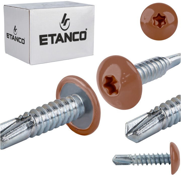 Комплект 500 самонарезни винта 4.8x22mm, за метал, RAL 8004, Etanco GT3 PH